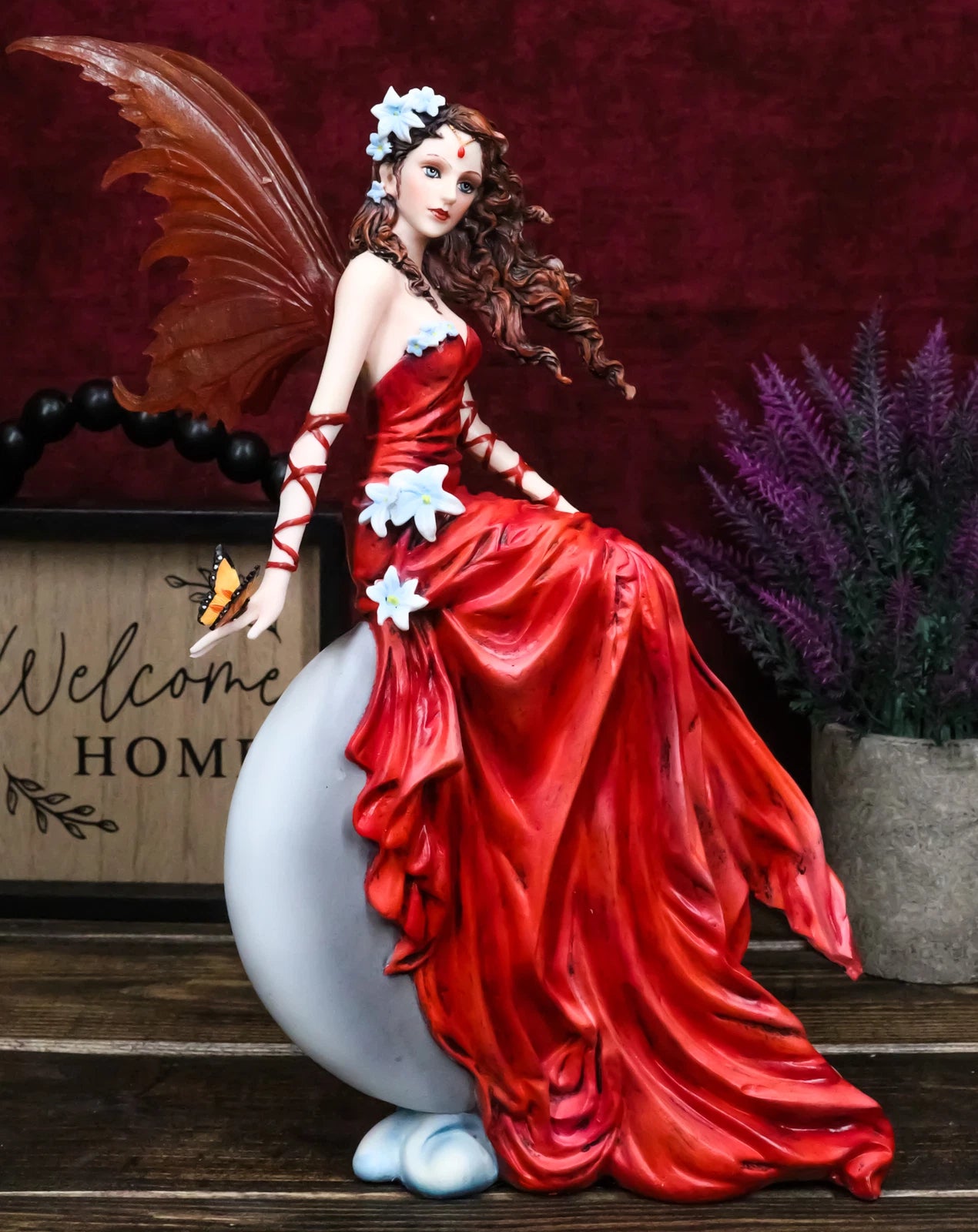 Nene Thomas Celestial Cupid Moon Crimson Wedding Fairy In Red Gown Statue-1