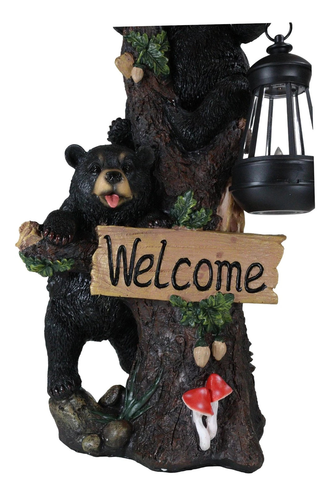 Climbing Black Bear Cubs Garden Light Welcome Statue Figurine Solar LED Lantern-8