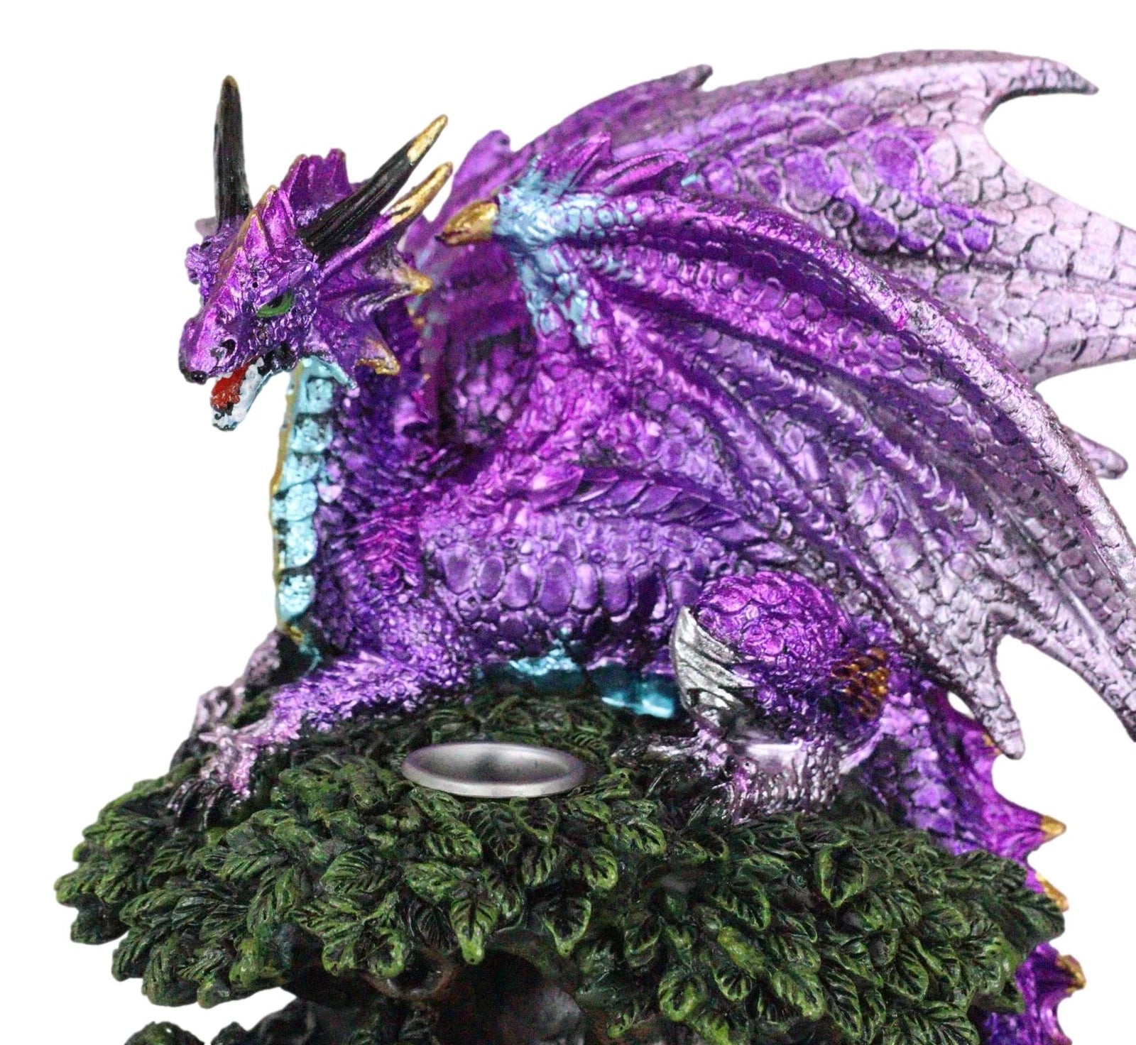 Metallic Purple Dragon On Greenman Tree Canopy Backflow Incense Cone Burner-9