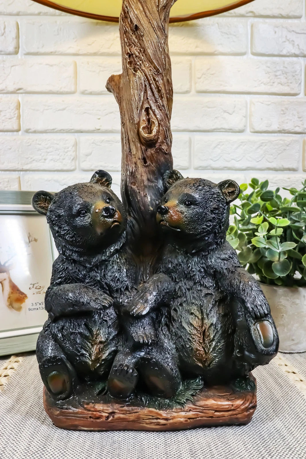 Loving Siblings Two Baby Black Bear Cubs Table Lamp Sculpture With Shade