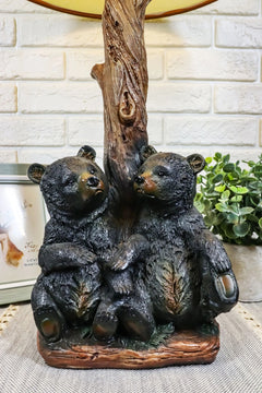 Loving Siblings Two Baby Black Bear Cubs Table Lamp Sculpture With Shade-2