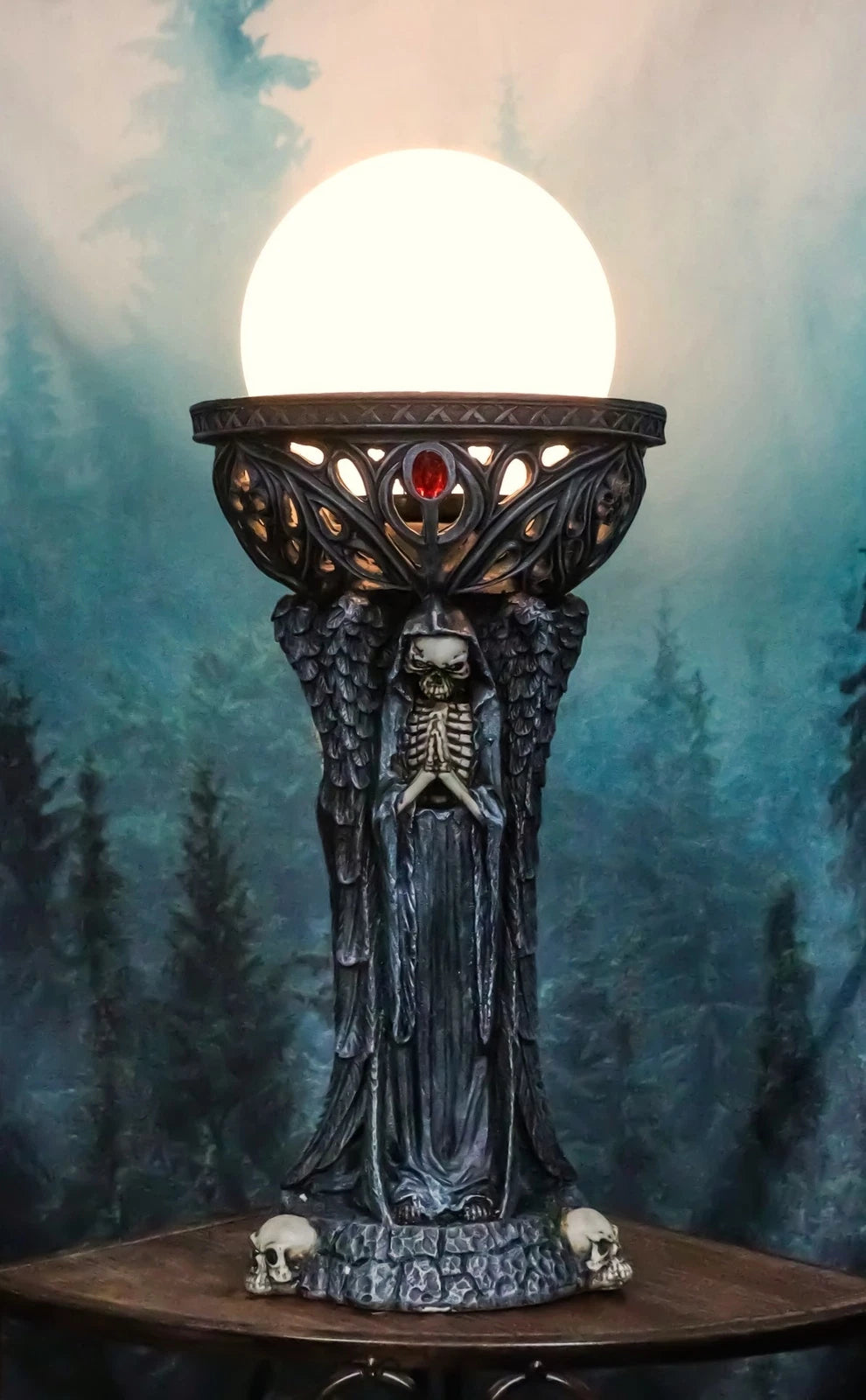 Lámpara de mesa escultural con esqueleto siniestro de la Parca, iluminación espantosa-10