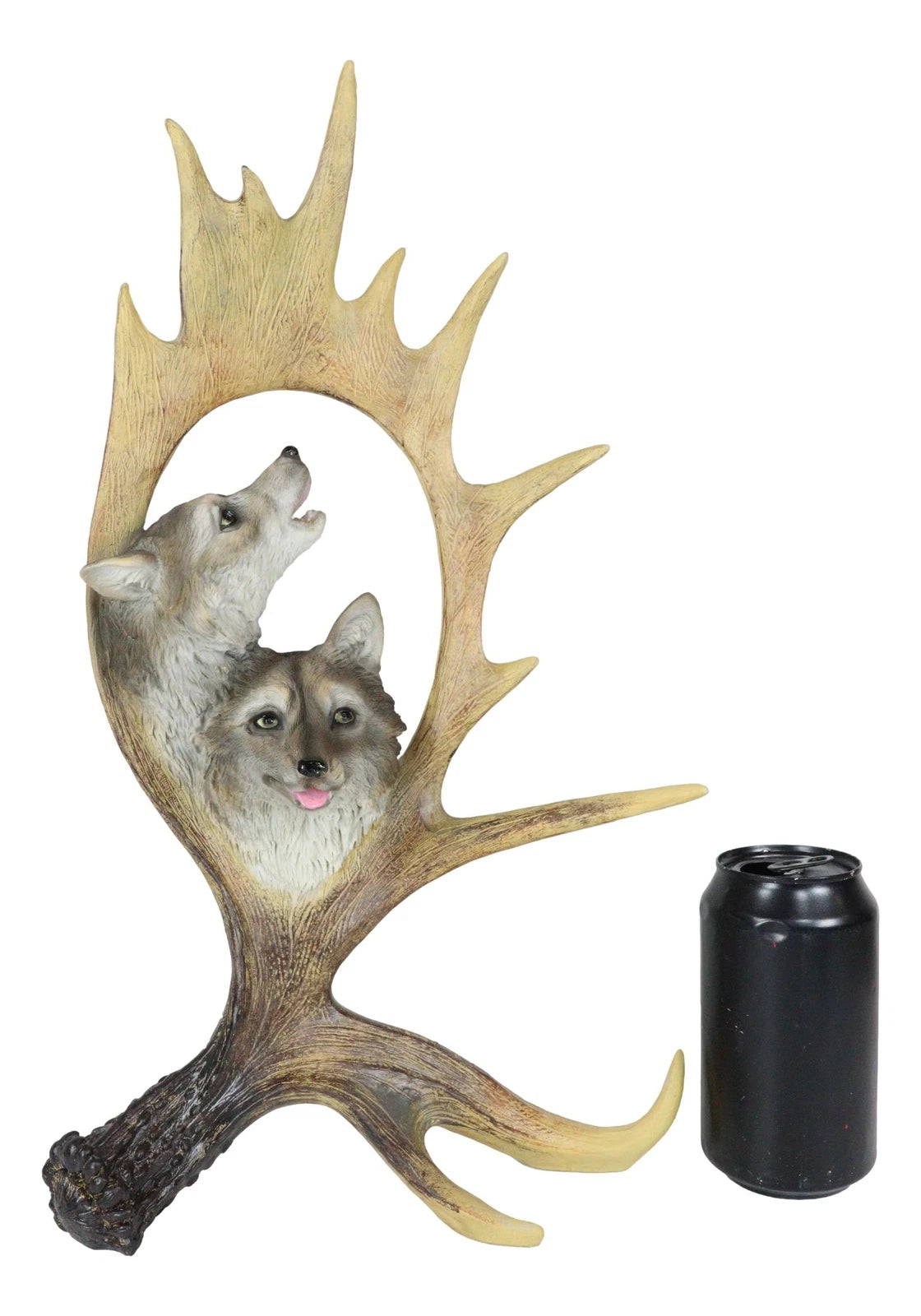 Rustic Western Emperor Moose Deer Antler With Howling Wolves Family Figurine-7