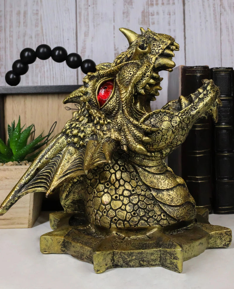 Castle Dungeon Chained Golden Dragon Wall Plaque Decor Color Changing LED Eyes-9