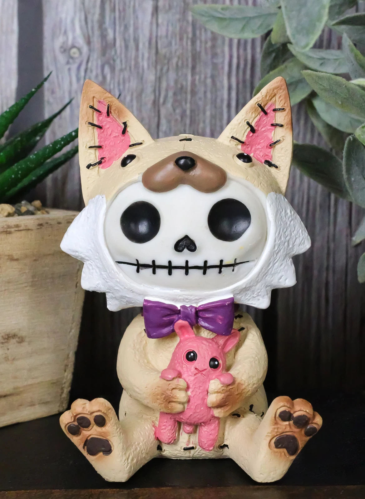Furry Bones Female Fox Skeleton Fen With Pink Rabbit Doll Figurine Furrybones
