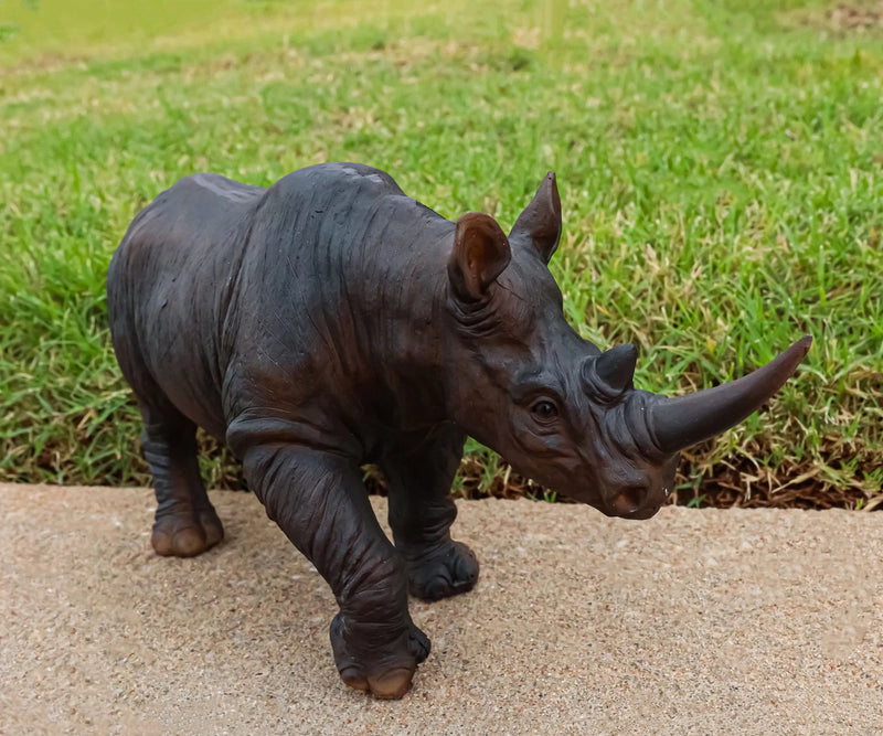 African Safari Grasslands Rhinoceros Horned Beast Decorative Figurine 11" Long-9