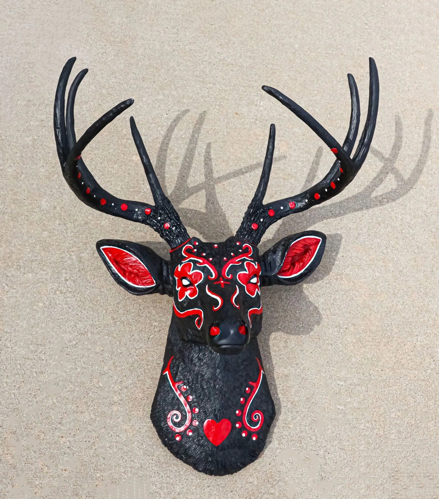 Gothic Day of The Dead Black Red Buck Stag Deer Tribal Sugar Skull Wall Decor