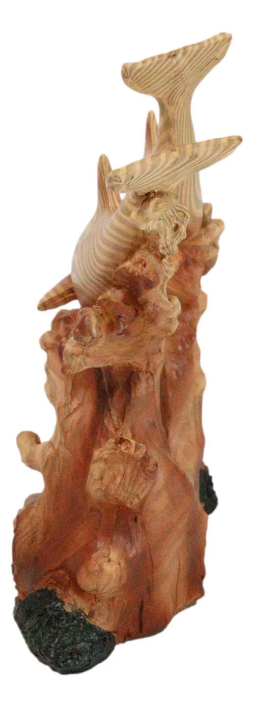 Nautical Marine Sea Ocean 3 Dolphins Swimming With Waves Faux Wood Figurine-9