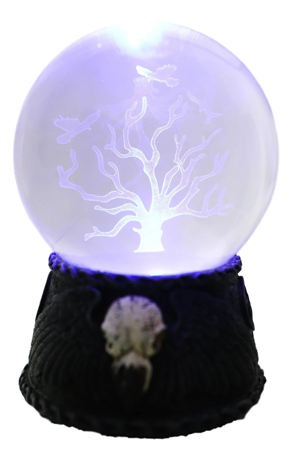 Figura de calavera de cuervo con pentagrama y esfera de cristal con luz LED que se marchita-9