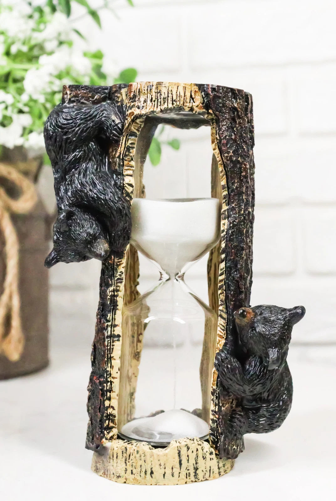 Rustic Adorable Forest Black Bear Cubs Climbing On Tree Sand Timer Figurine-7