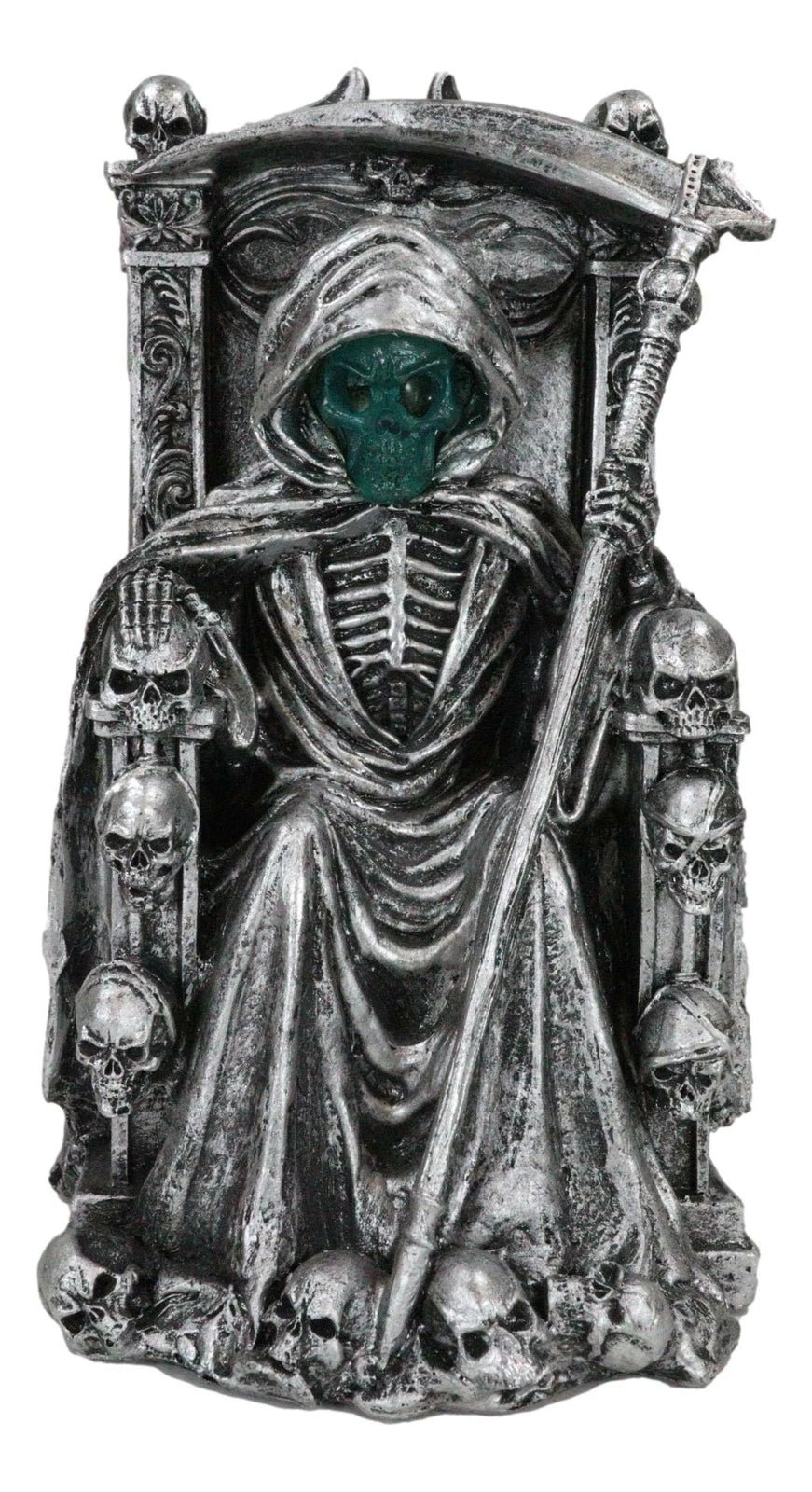 Dark Lord Grim Reaper Skeleton On Throne With LED Light Ghastly Face Figurine-10