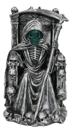 Dark Lord Grim Reaper Skeleton On Throne With LED Light Ghastly Face Figurine-10