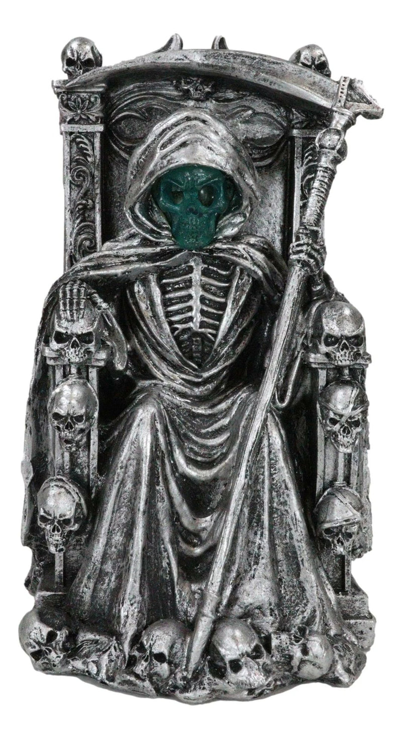 Dark Lord Grim Reaper Skeleton On Throne With LED Light Ghastly Face Figurine-10