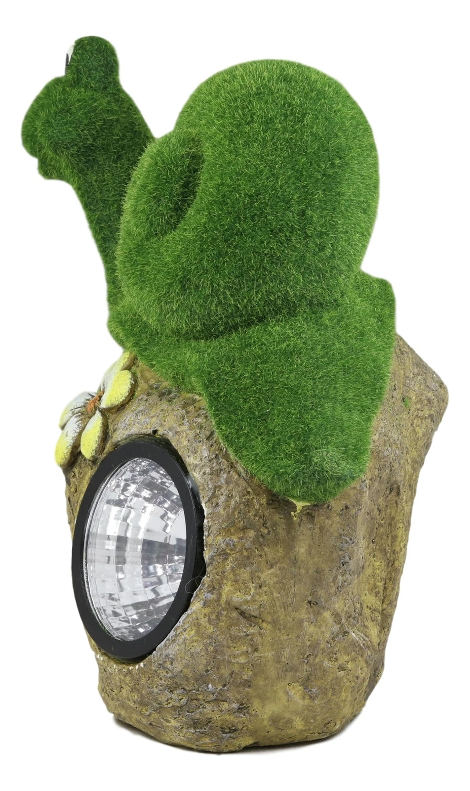 Whimsical Flocked Grass Snail On Rock Garden Statue With Solar LED Light Decor-4
