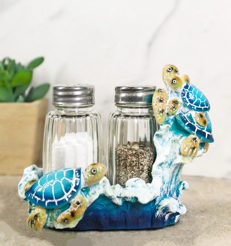 Nautical Marine Reef Sea Turtles Over Waves Salt And Pepper Shakers Holder Set-1