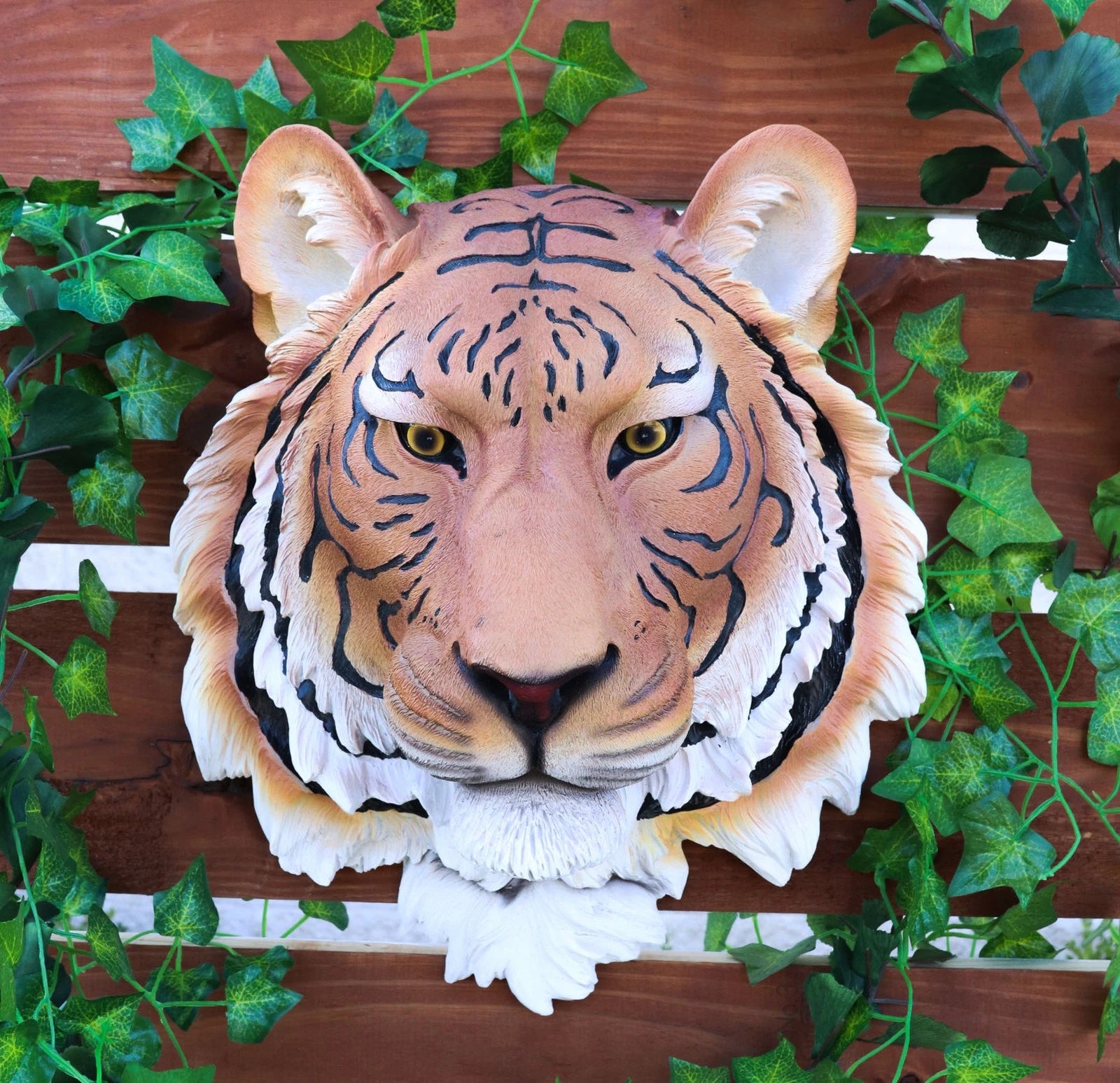 Orange Bengal Tiger Wall Bust Sculpture Tropical Jungle Predator Figure-1