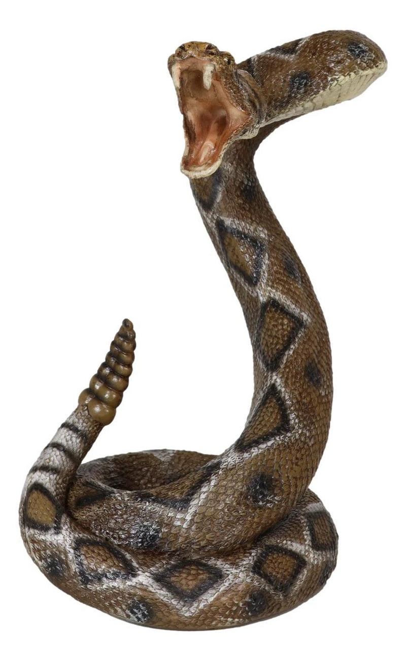 Realistic Attacking Coiled Diamondback Rattlesnake With Fangs Bared Figurine-10