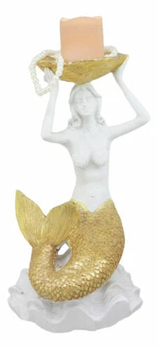 Art Nouveau Mermaid Holding Sea Shell Candle Or Jewelry Holder Figurine-9