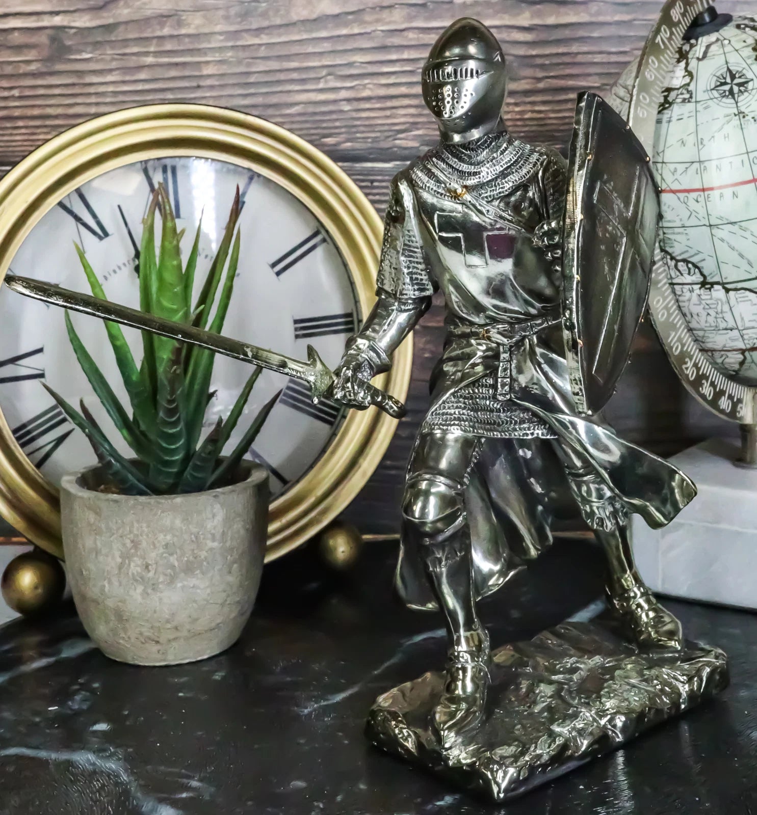 Medieval Holy Roman Empire Crusader Knight In Battle Statue Suit Of Armor Decor-8