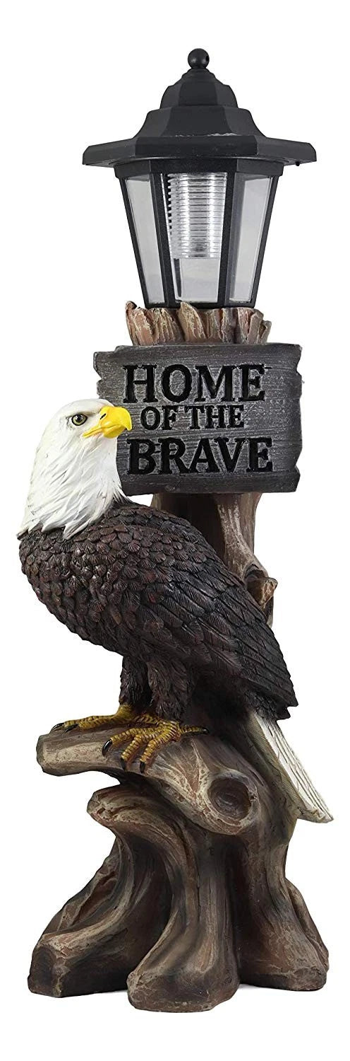 'Home of The Brave' Patriotic Eagle Night Light Statue Solar LED Lantern-9