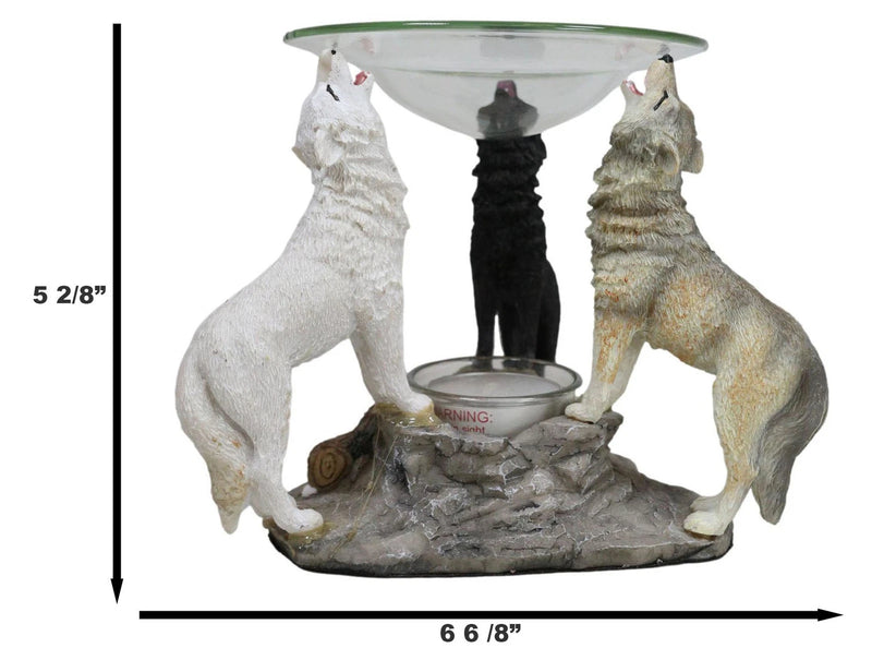 Moonlight Colorful Three Howling Wolves Oil & Wax Tart Burner Figurine-8