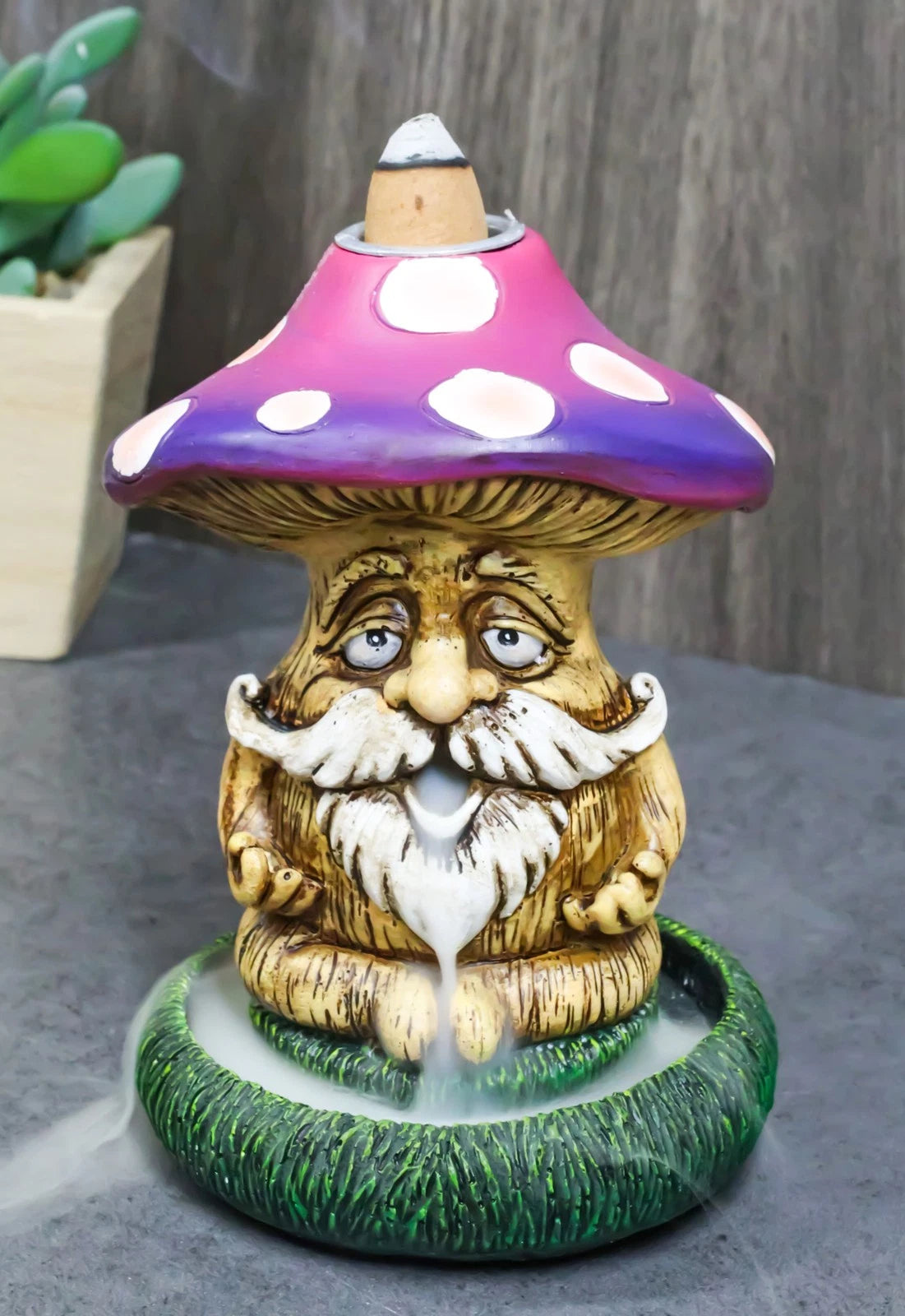 Whimsical Purple Toadstool Mushroom Greenman On Greens Backflow Incense Burner-2