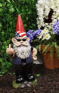 Flip The Bird American Biker Bully Gnome Not Welcome Statue Garden Patio Pool-2