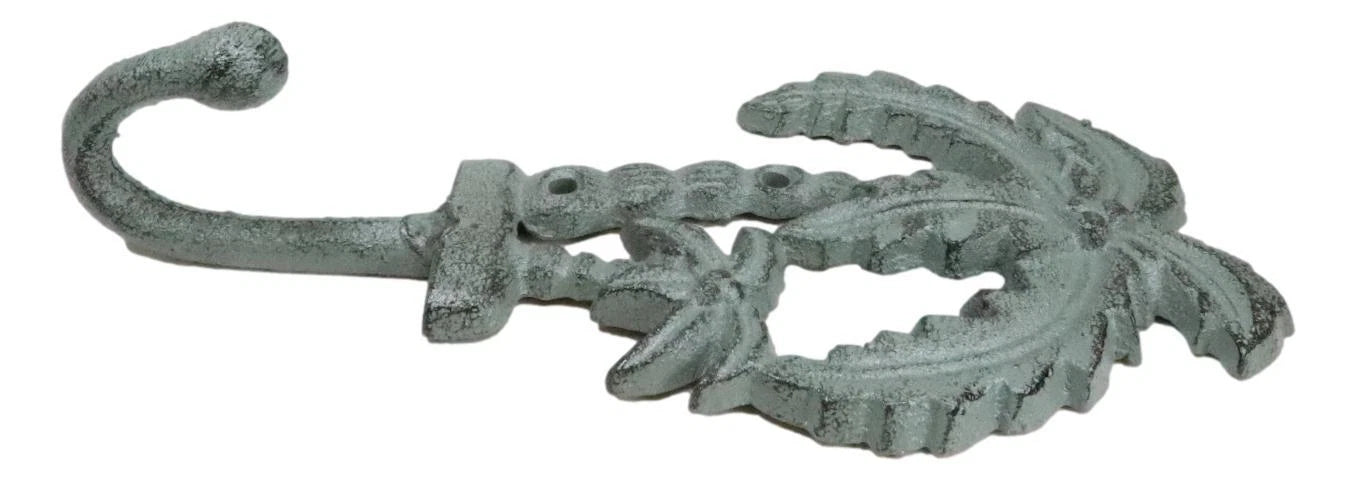 Cast Iron Verdigris Tropical Paradise Beach Coconut Palm Trees Coat Wall Hook-8