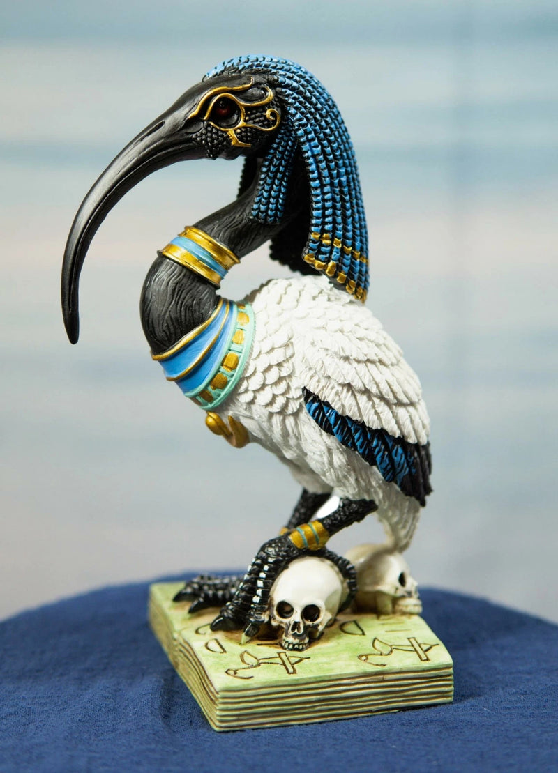 Egyptian God Ibis Headed Thoth White Flamingo Standing On Skull And Book Statue-1