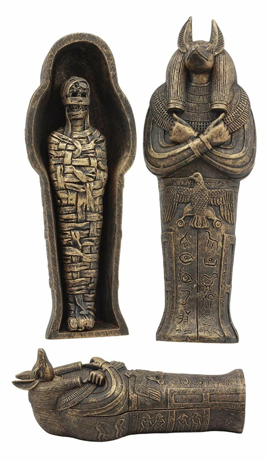 Egyptian Sarcophagus Box with Mummy Figurine 5.25" L-8