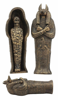 Egyptian Sarcophagus Box with Mummy Figurine 5.25" L-8