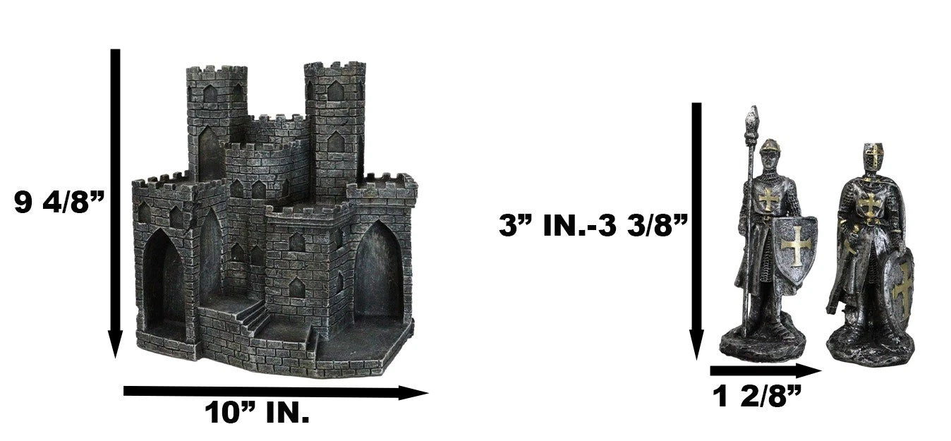 Medieval Castle Fortress Display Stand And 12 Mini Crusader Knights Figurine Set-8
