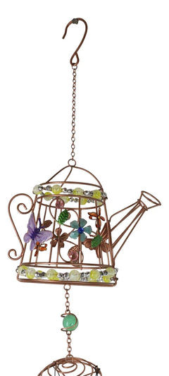 Monarch Butterflies On Garden Watering Can Art Glass Gemstones Metal Wind Chime-9