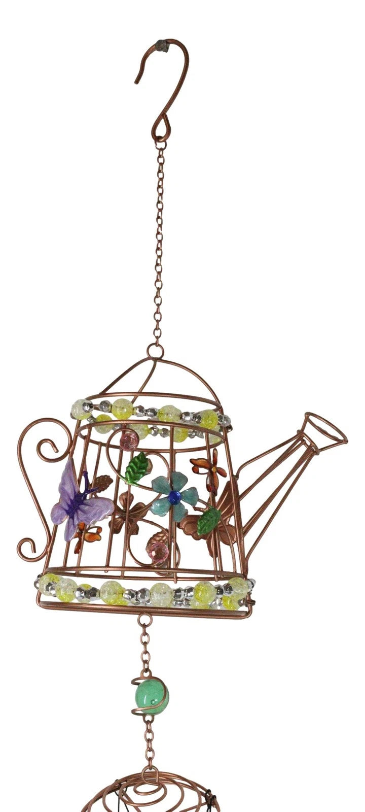 Monarch Butterflies On Garden Watering Can Art Glass Gemstones Metal Wind Chime-9