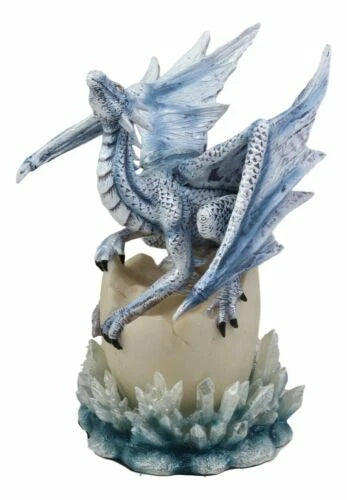Luna Shylo Arctic Frost Dragon Emerging From Frozen Crystal Egg Hatchling Statue-7