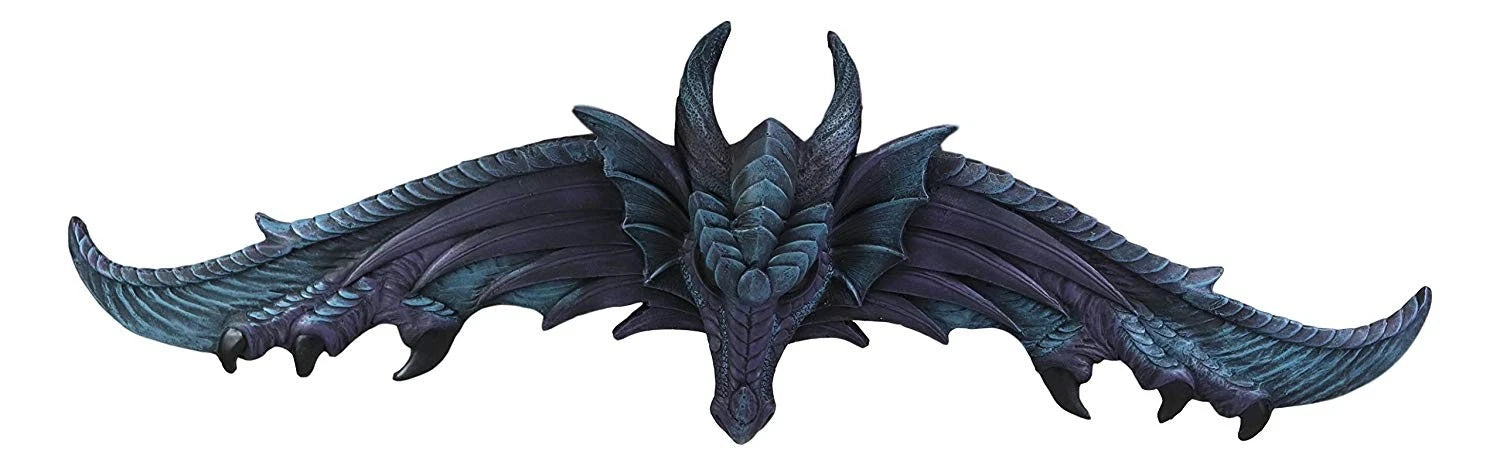 Large 34.25"L Fantasy Midnight Overwatch Dragon With Open Wings 3D Wall Plaque-7