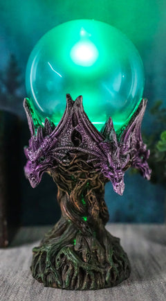 Fantasy Greenman Dragon Heads On Tree of Life Colorful LED Sphere Orb Figurine-2