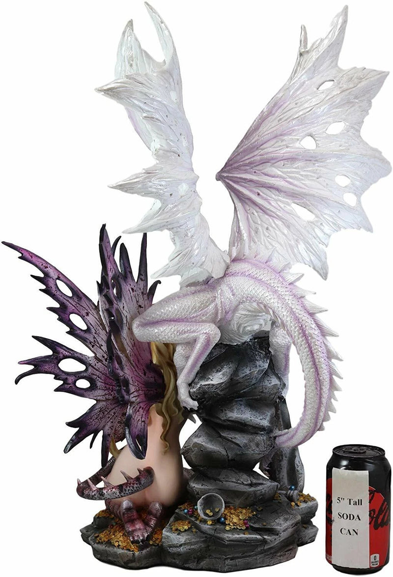 Large 22.75"H Red Reptile Fairy With Roaring White Dragon By Treasures Statue-6