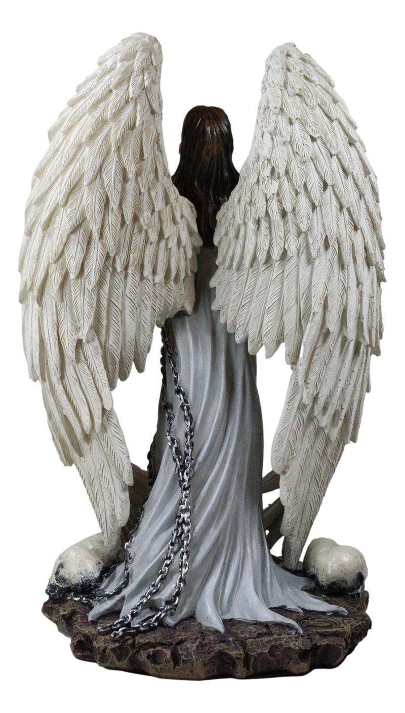 Captive Spirits Blindfolded Standing Angel Tied In Chains By Skulls Figurine-10