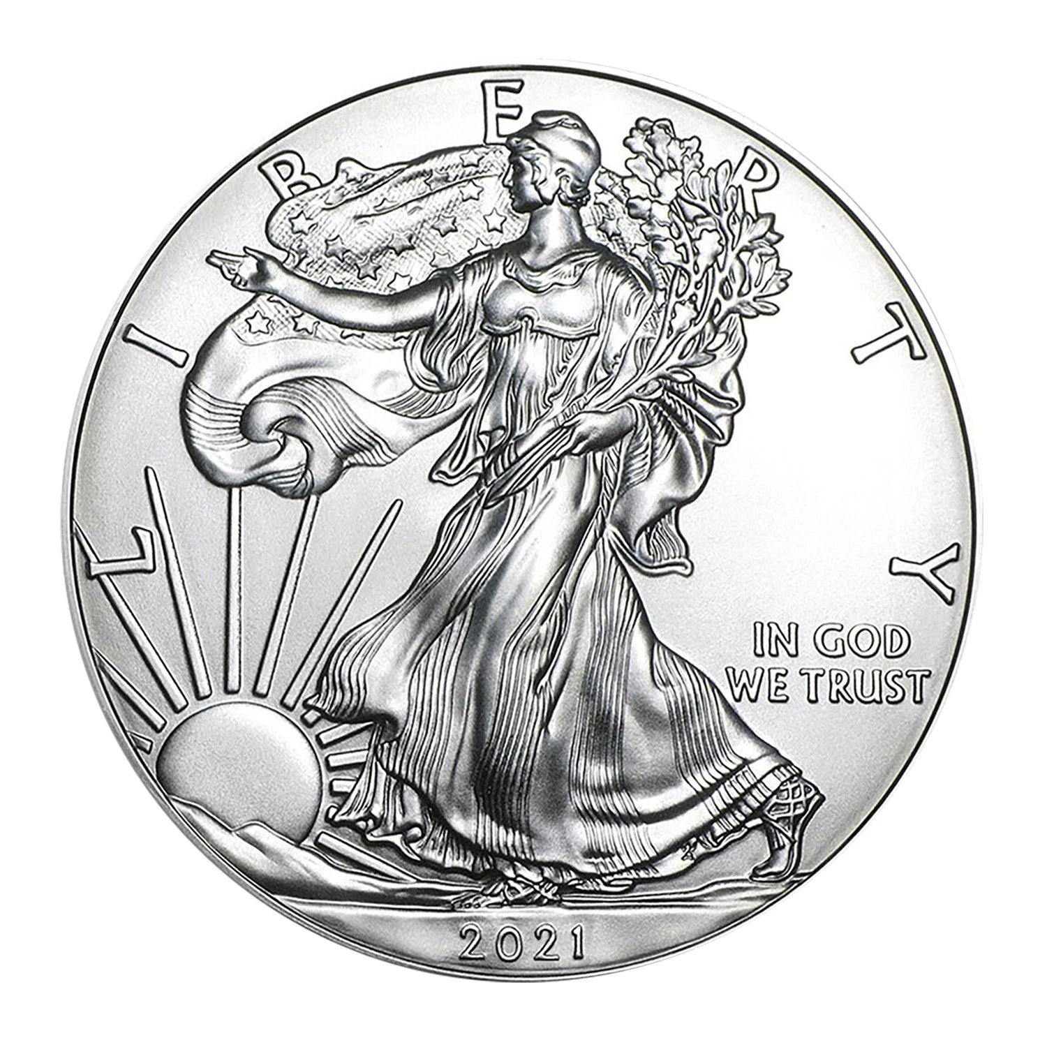 Moneda American Silver Eagle de $1 de 2021 con soporte AirTite, brillante, sin circular