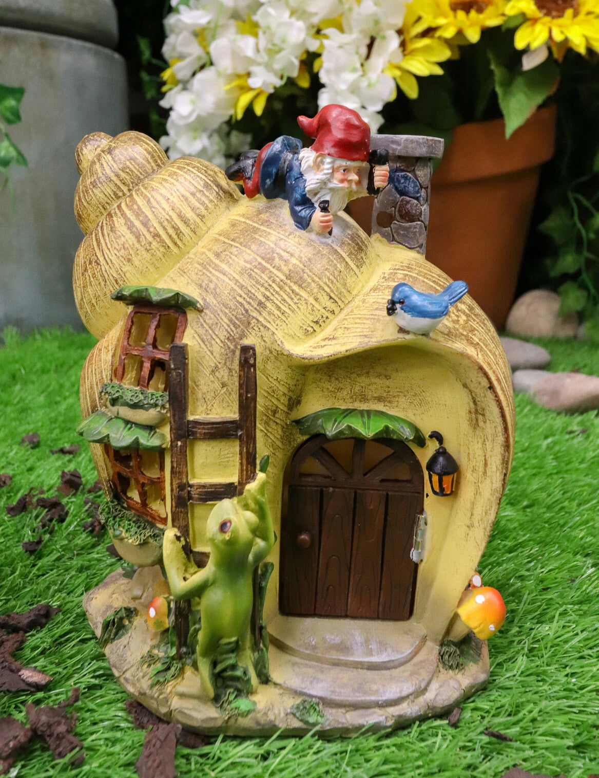 Fairy Garden Mr Gnome & Frog Mini Helix Snail Cottage House Figurine 7.5"L