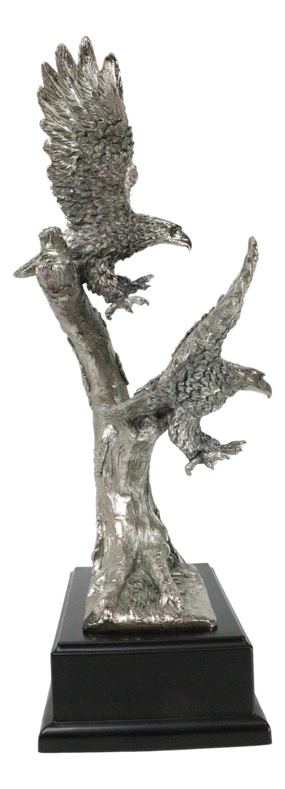 Large King Of The Skies Electroplated Silver Bald Eagles Taking Flight Statue-9