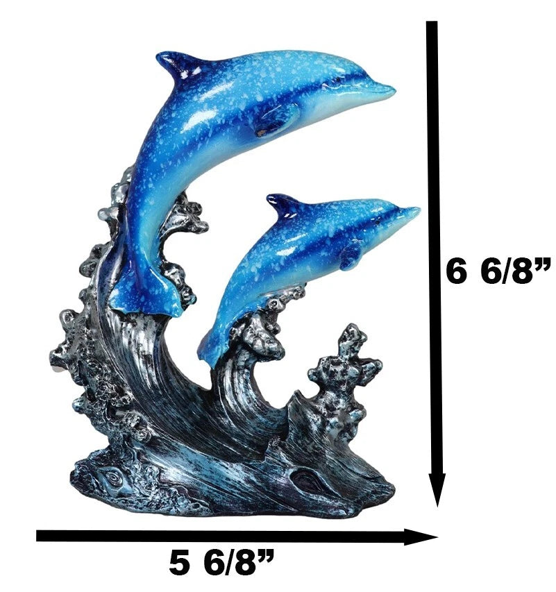 Nautical Marine Sea Ocean 2 Blue Dolphins Swimming Over Reef Waves Figurine-9