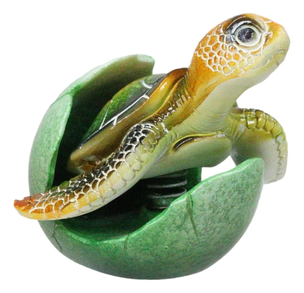 Green Nautical Marine Sea Turtle Hatchling Emerging Out of Egg Mini Figurine-9