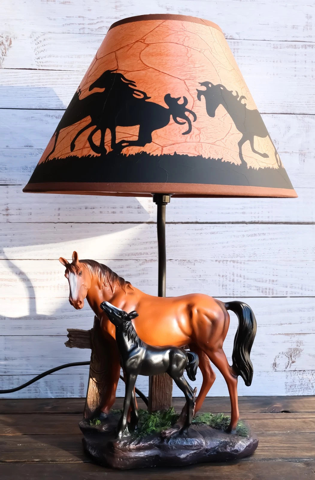 Lámpara de mesa de escritorio con pantalla decorativa de 48 cm de alto, diseño de caballo, yegua y potro de Ranch Fence-8
