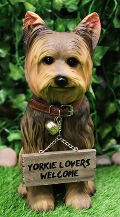 Yorkie Dog Garden Statue 12.5"H Yorkshire Terrier Welcome Figurine Jingle Collar-9