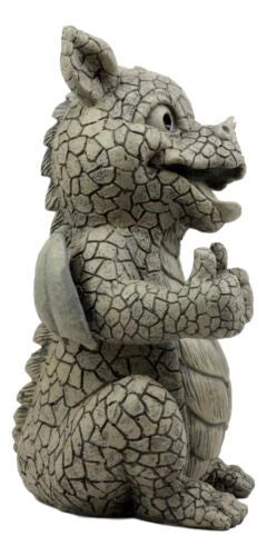 Whimsical Good Job Thumbs Up Dragon Garden Statue Faux Stone Resin Finish 10"H-7