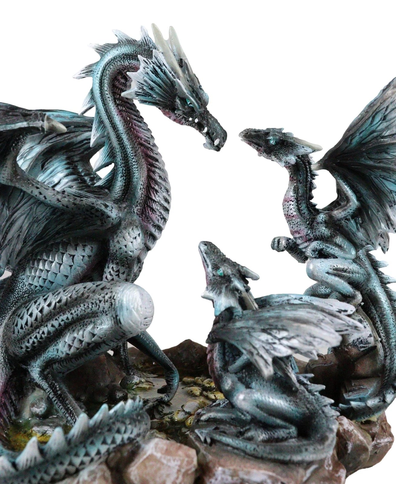 Dragon Figurine, 12" Blue Iceberg Mother Dragon with Baby Dragons Statue for Shelf, Mantle, Home, or Fantasy Room Decor Collectible-8