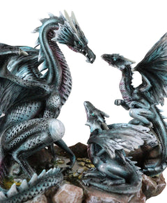 Dragon Figurine, 12" Blue Iceberg Mother Dragon with Baby Dragons Statue for Shelf, Mantle, Home, or Fantasy Room Decor Collectible-8