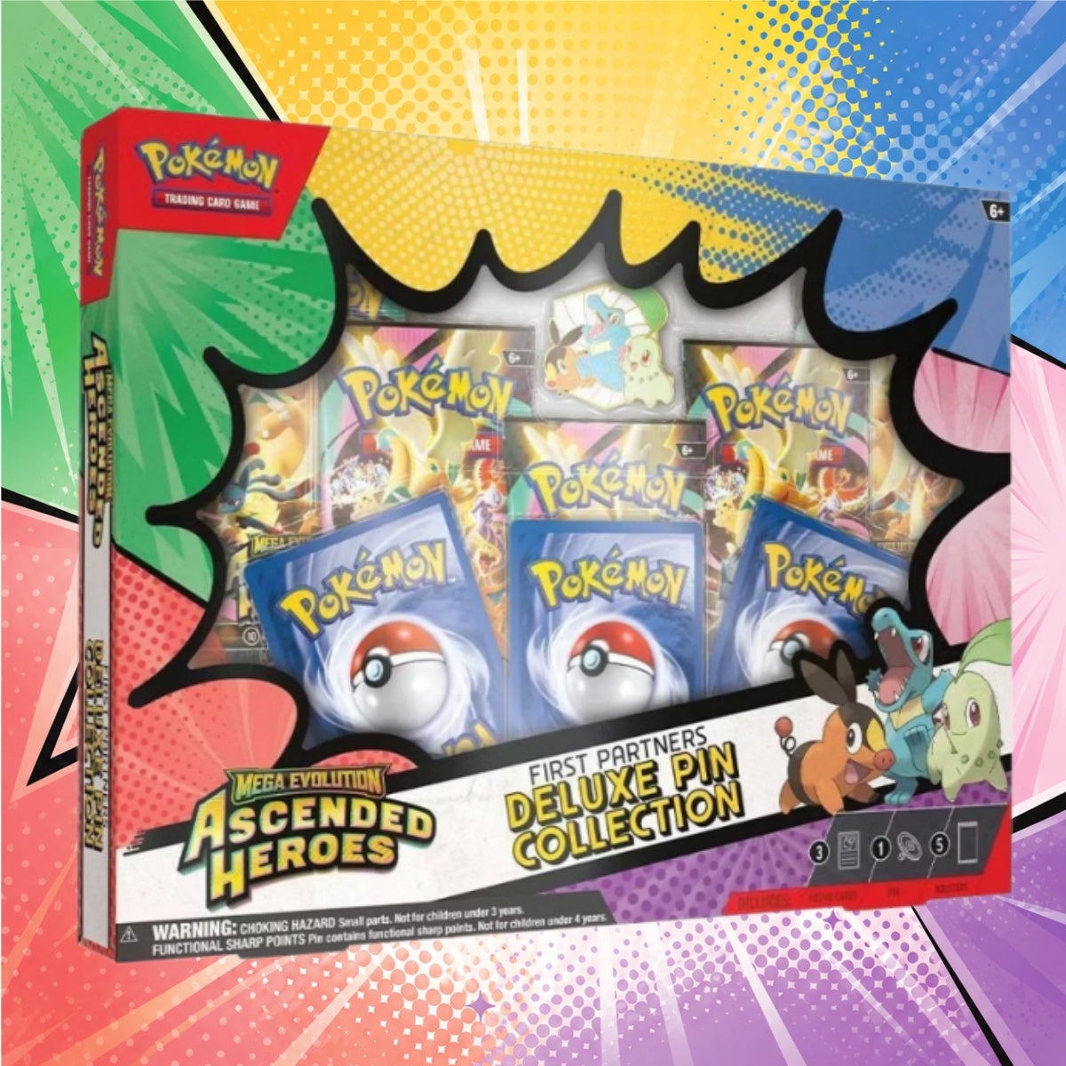Pokémon TCG Mega Evolution Ascended Heroes ME2.5 First Partners Deluxe Pin Collection Box 2 Booster Packs English Edition Factory Sealed Gift